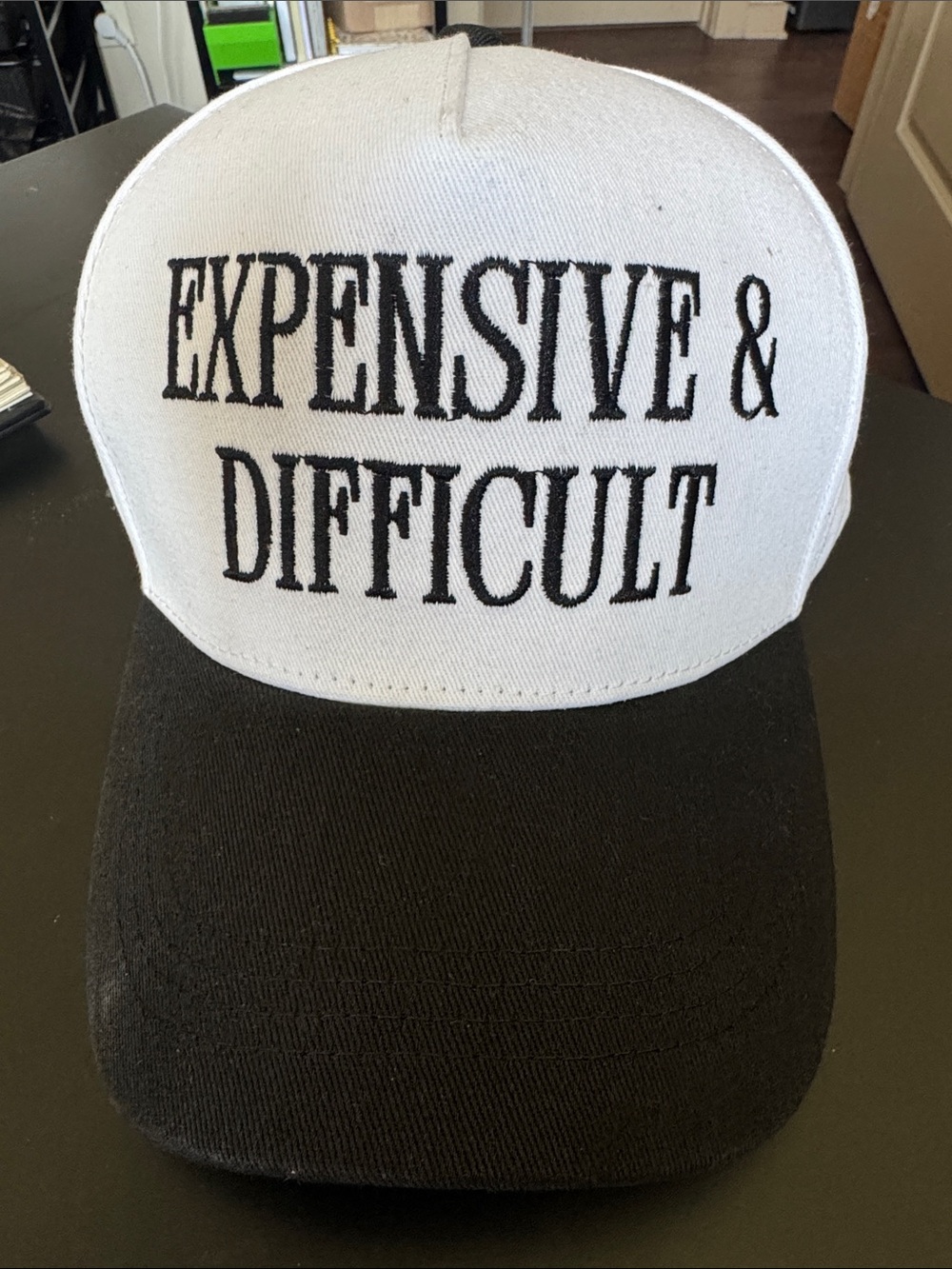 Expensive & Difficult Black and White Trucker Hat
